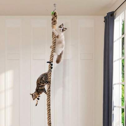 118"/300cm Extra Long Soft Cat Scratching Post, Ceiling Mounted Cat Climbing Rope Trainer