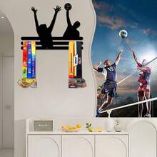 1 pieza Estante metálico para exhibir medallas, organizador de pared para premios deportivos, vitrina resistente a la intemperie para medallas de oro/plata/bronce de voleibol, regalo perfecto para fanáticos y campeones deportivos, apto para exhibición en interiores y exteriores - Negro - Ver 5