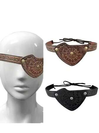 Medieval Embossed Eye Patches Vintage Leather Eye Mask LARP Cosplay Accessories Pirate Eye Covers For Men Halloween
