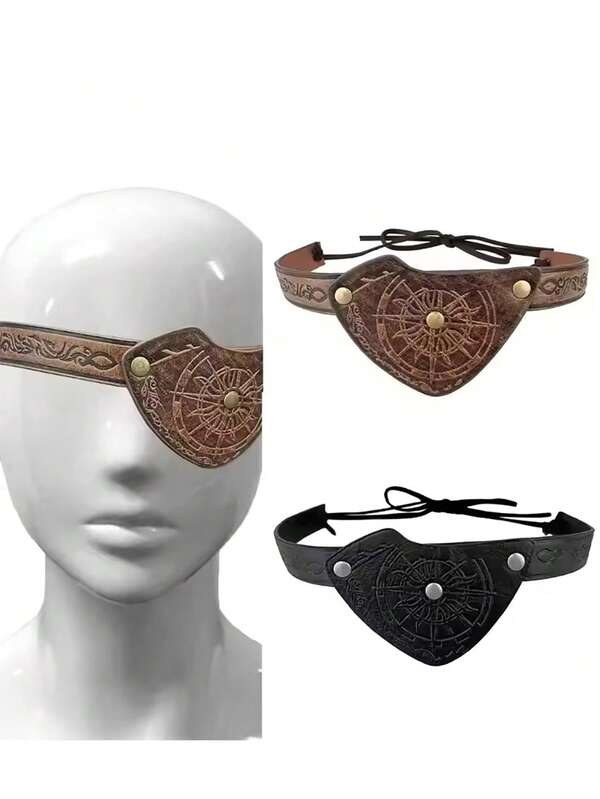 Medieval Embossed Eye Patches Vintage Leather Eye Mask LARP Cosplay Accessories Pirate Eye Covers For Men Halloween