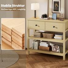 Retro Console Table, Narrow Wooden Console Table, Console Table With Drawers And Open Shelves For Hallway, Entrance And Living Room, Natural - Natural + MDF - View 2