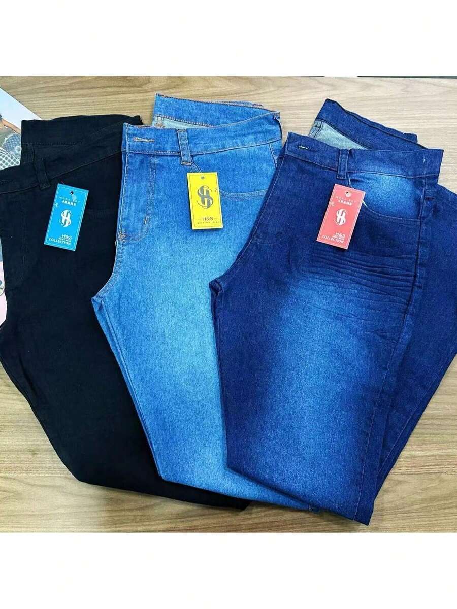 Kit 3 Calça Jeans 48-56 preto media escura Masculina Laicra slim Básica Casual premium Direto Da Fábrica com elastano
