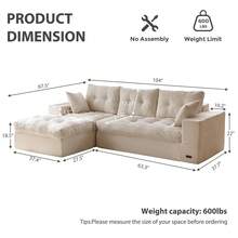 MAXYOYO 104" Modular Sectional Sofa With L-Shaped Chaise,Modern Boneless Cloud Feel Plush/Corduroy Couch For Living Room,Apartment And Home Theater,No Assembly Required - Mây màu be - Xem 3