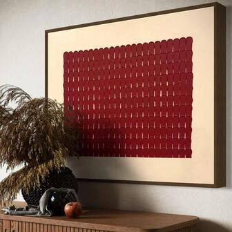 1pc, Wall Art, Fashion Poster, Red And Beige Textured Art Print, Abstract Volumetric Arches Canvas Painting, Living Room Decor, Bedroom Aesthetic Design, Gift For Friends, Housewarming Gift, Unframed