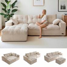 MAXYOYO 104" Modular Sectional Sofa With L-Shaped Chaise,Modern Boneless Cloud Feel Plush/Corduroy Couch For Living Room,Apartment And Home Theater,No Assembly Required - Mây màu be - Xem 1