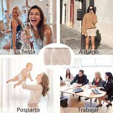 Paquete de 3 Boxer Tipo Shorts Invisible, Boxer Mujer, Shorts Mujer para Debajo de los Vestidos,Calzones Sin Costuras,Shorts Corto Interior con Cintura Alta,Modelado de Cintur,Levantamiento de Glúteos - Blanco Marfil - Ver 8