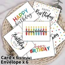 6pcs/Set Birthday Greeting Cards With Envelopes, Minimalist Birthday Cards, Fun Birthday Gift Cards, Suitable For Gifting To Anyone - Multicolor - View 5