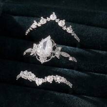 3pcs/Set Elegant Luxury And Shiny Water-Drop Synthetic Zirconia Rings, An Elegant Jewelry Accessory For Women's Festival Banquets, Suitable For Any Occasion, The Perfect Holiday Gift. Elegance Never Goes Out Of Style. - Silver - View 1