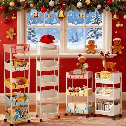 Multi-Layer Storage Rack With Wheels, 3/5-Layer Mobile Storage Cart, 360-Degree Rotating Universal Wheels, Suitable For Living Room, Bedroom, Kitchen, Dormitory, Home Storage Artifact, Ideal Christmas/Halloween Gift