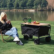 1 Carrito de jardín negro de metal resistente plegable y de uso múltiple, equipado con 4 ruedas todoterreno - Vehículo portátil para exteriores adecuado para jardinería, camping y playa, sin necesidad de montaje, gran espacio de almacenamiento, bolsillos laterales y asas ergonómicas, esencial para playas | Diseño plegable | Amplio espacio de almacenamiento, carrito de bebé para la playa, regalos para Año Nuevo y el Día del Padre