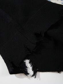 ANDREILEE Men's Casual Loose Solid Color English Letter, Wave, Whale, Cloud Pattern Vintage Cozy Atmosphere High Street Knitted Pullover Sweater, Autumn/Winter - Black - View 8