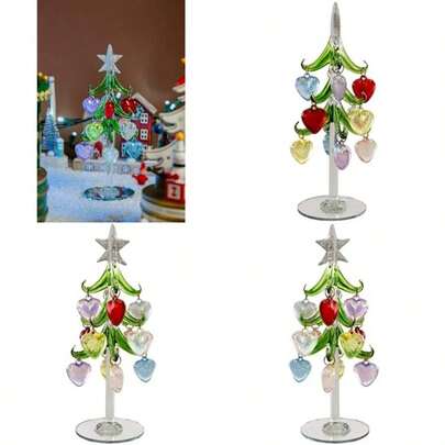 Decoración navideña | Mini árbol de Vidrio con Esferas Navideñas en Forma de Corazones Burbujas de Colores | 20 x 9 x 9 cm | Running Decora(default)