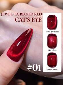 Miss Comoy 15ML 宝石牛血红猫眼指甲油，2026秋冬新品持久白色新年水晶闪粉猫眼凝胶指甲油（红色） - 彩色 - 查看 2