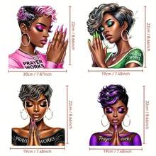 4 African American Prayer Blessings Heat Transfer Stickers - Vivid High Definition Washable DIY Decals With Unique Designs For Denim Jackets, T-Shirts, Masks And Pillows - Durable Heat Transfer Patches, Accessories, Inspired Patterns - Multicolor - View 3