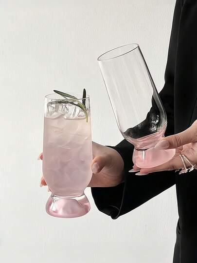 1pc Ins Style Pink Thick Bottom High-Quality Creative Glass Cup, Coffee Cup, Juice Cup