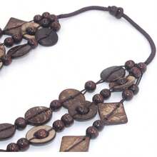SEWACC Bohemian Shell Necklace Wood Beads Chunky Layered Necklace Handmade Long Beaded Necklace For Women - Màu nâu - Xem 5