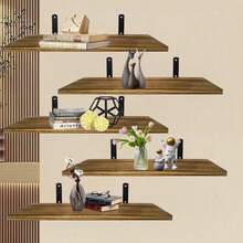 5Piece Rustic Shelves Floating Shelves Wall Mounted Storage Wooden Display Shelf - Default - View 8