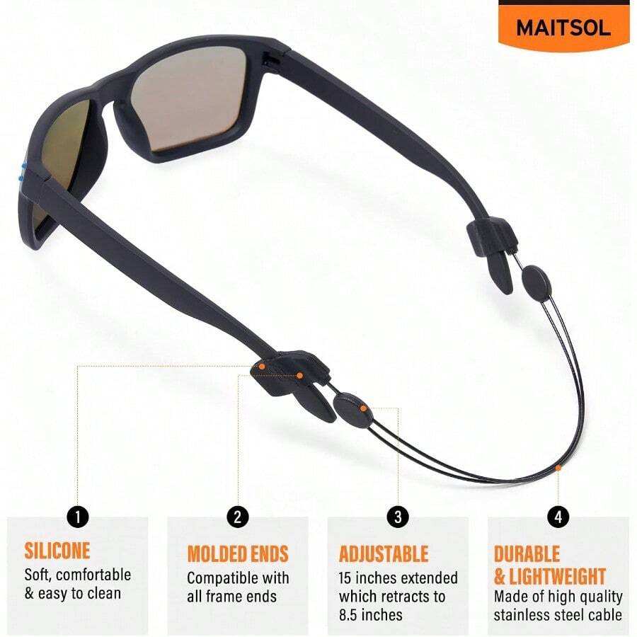 Adjustable Glasses Strap (1Pc) - Sunglasses Strap For Men Women - Black Eyeglasses Strap - Eye Glasses Holder Around Neck, Sports Glasses Strap, Eyewear Retainer, Cable Glasses Lanyard - Default1PC - View 1