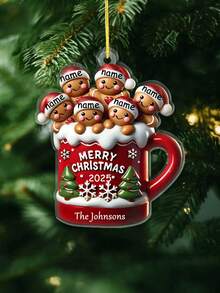 Ornamento personalizzato con nome di famiglia, decorazione per tazza di pan di zenzero personalizzata, decorazione natalizia 2025 per appendere all'albero di Natale, regalo ricordo per la casa, ornamento personalizzato per 2-10 nomi, decorazione natalizia di , regalo collezionabile invernale per genitori, amici, coppie, idea regalo per la casa, calza della Befana