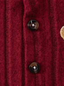 Baby Boy Autumn/Winter Red Front Patch Closure Jumpsuit With Cute Bear Patch + Red Hat, Warm And Playful Style, Soft And Skin-Friendly, Comfortable Daily Outfit For Baby - Red - View 4