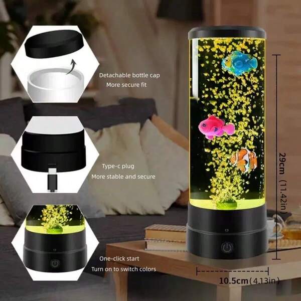 1 Color-Changing LED Bubble Fish Mood Light - With Electric Aquarium Ocean Night Scene Effect - USB Interface, Ideal For Living Room, Home, Bedroom Desktop Decoration, Christmas Gift For Boys And Girls