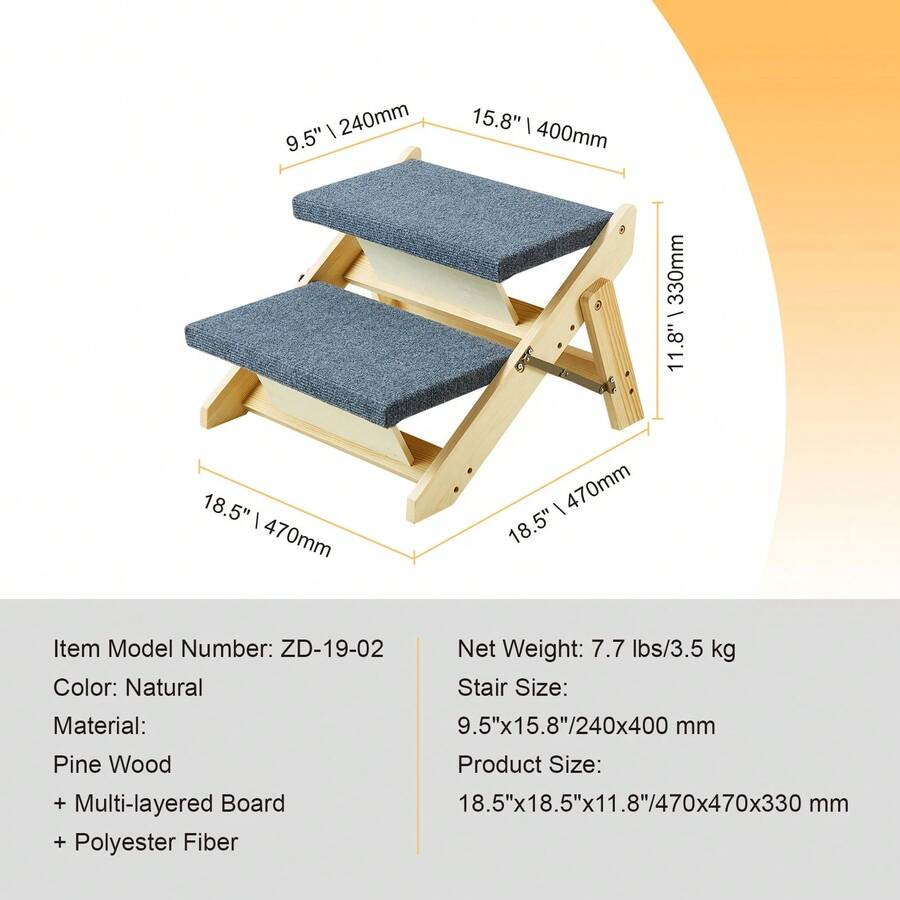 SucceBuy Wooden Pet Steps And Ramp, 2-In-1 Design, Foldable Bed Access, Pet Step Structure For Small To Large Pets - 2步 - 查看 1