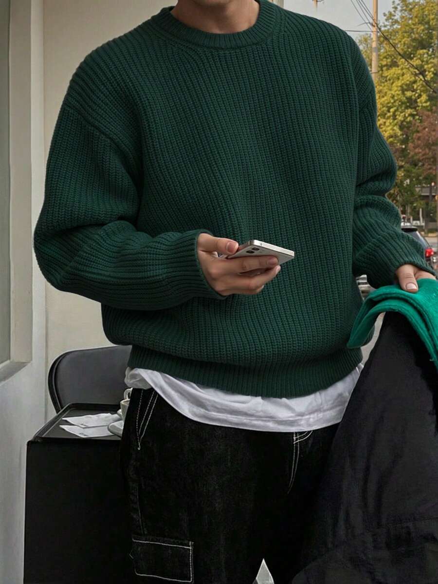 Pull tricoté ample et léger avec motif texturé, design unisexe décontracté, convient pour l'automne et l'hiver, Top à manches longues