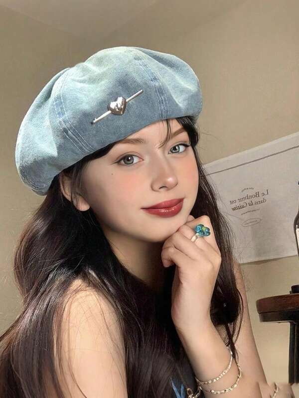 1 szt. beret z motywem serca, lekka, oddychająca, ośmiokątna czapka artystyczna, duży obwód głowy, pochlebna, elegancka i modna, uniwersalna do codziennego noszenia, jesienne dodatki