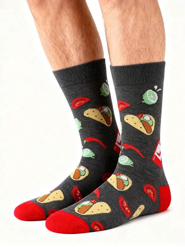 1 Paar Taco-bedruckte Socken für Feinschmecker - weiche, atmungsaktive Crew-Socken, einzigartiges mexikanisches Küchen-Design für Herren & Geschenkideen