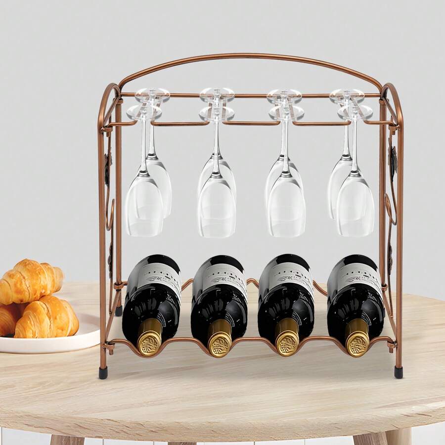 OUKANING 2-Tier Weinregal Metall Weinregal Freistehendes Weinflaschenregal U-förmiges Bajonett - Braun - Übersicht 1