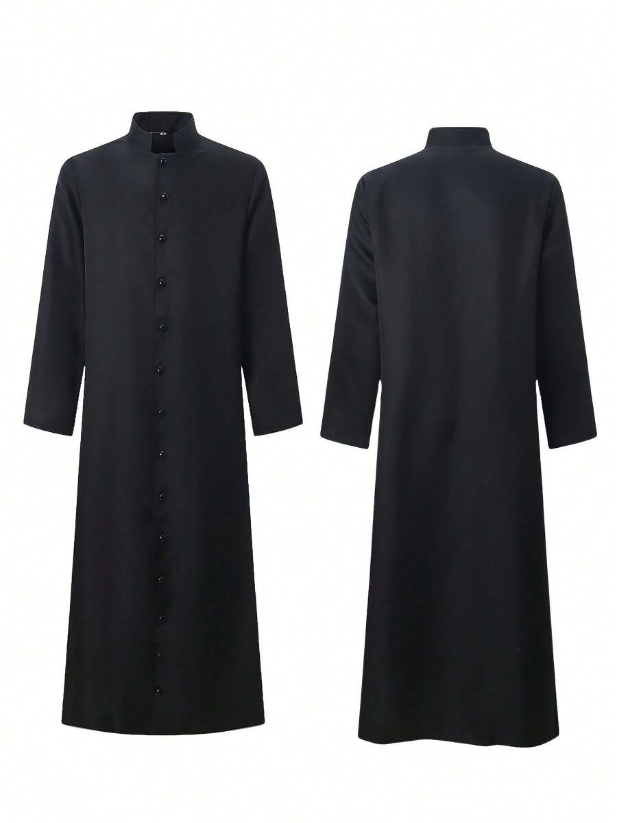 万圣节中世纪僧侣长袍巫师牧师角色扮演服装 - 黑色 - 查看 1