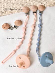 1 件/2 件/3 件定制硅胶防丢失带，适用于奶嘴、奶瓶、牙胶，个性化礼物月亮防丢失带，适合男孩和女孩个性化奶嘴夹，定制儿童名字木制奶嘴夹