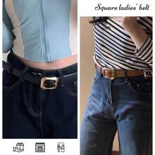 1pc Custom Leather Belt - Carved Genuine Leather Belt - Handmade Leather Belt - Women's Square Buckle Belt - Personalized, Elegant, Fashionable Belt Suitable For Daily Wear, Holidays, Birthdays, Gifts For Girlfriend, New Year - Multicolor - View 5