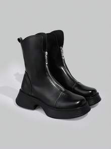 DareSee 女士时尚前拉链厚底靴，修身短靴，秋冬季踝靴，女士圣诞礼物