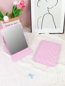 1pc Folding Rhombus Makeup Mirror, Elegant Minimalist Style For Bedroom Vanity Table, PU Material,Cheap,Stocking Stuffers,Makeup,Makeup Tools,Cheap Stuff,Gifts,Gifts For Women,Christmas Gifts