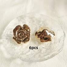 2/6/12pcs Gold & Silver All-Match 3D Rose Decoration Acrylic Buttons For Sofa, Shoes, Coat, Sweater, Suit, DIY Sewing Craft & Home Decor, Hair Accessories