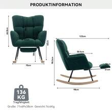 009B New Plush Fabric Upholstered Rocking Chair With Retractable Footrest, White