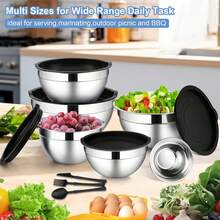 5PCS Mixing Bowls With Lids And 30-Piece Stainless  Flatware Set, Airtight Nesting Salad Bowls With Scratch Resistant Cutlery, Space Saving Kitchen Prep Set For Cooking Baking & Storage, Dishwasher , Durable Stainless Steel Utensils - Silver - View 2