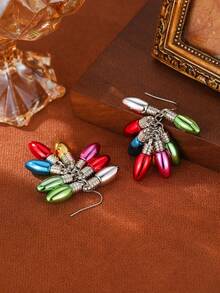 1 Pair Fashion Christmas Imitation Bulb Earrings For Women, Colorful CCB Water Drop Stud Earrings, Suitable For Holiday/Party Wear, Christmas Gifts