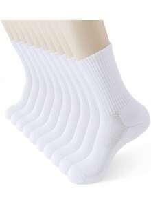 5双女士日常简约纯色时尚运动袜，适合健身、秋季 - 白色 - 查看 8