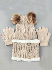 3pcs Set - Kids Winter Warm Thick Ear Ion Hat, Gloves, Scarf 3 Pieces Set, Suitable For Boys & Girls, Fits Ages 3-8 - Multicolor - View 15