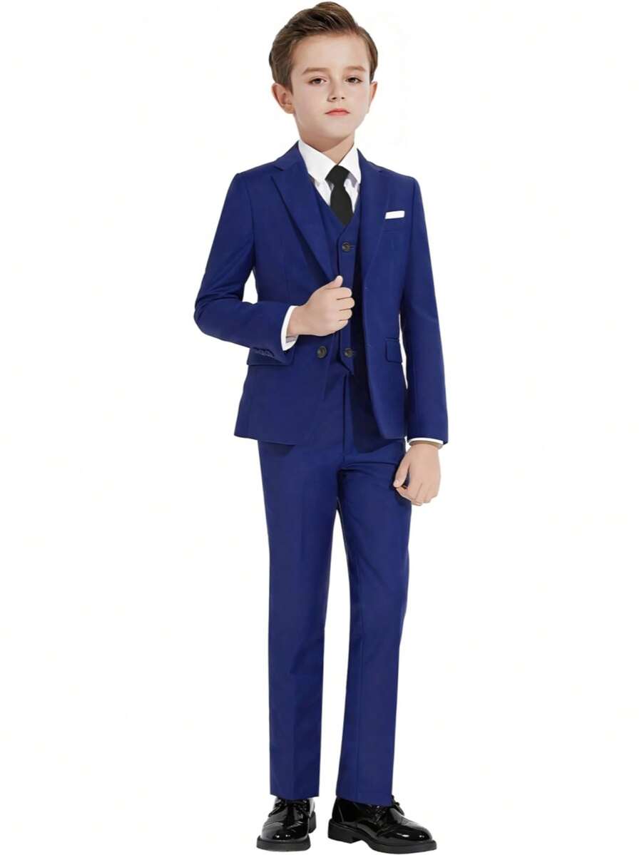 4pcs Tween Boy Gentleman Suit Set, Including Jacket, Pants, Tie And Bow Tie
