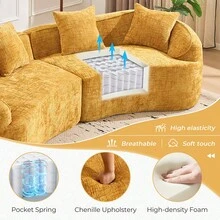 YOGLAD Modern Curved Chenille Sofa Couch, Nordic-Inspired Compressed Cloud Couch For Living Room Bedroom Apartment, Soft Beige 3-Seater Sofa With Comfortable Deep Seating, Boneless Sofa With Skin-Friendly Fabric, No Assembly Required, Small Space Modular Loveseat, Minimalist Modern Sofa Furniture For Home Office Lounge - 黃色 - 查看 5