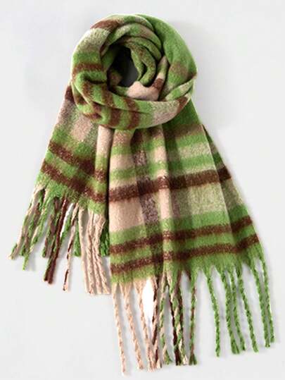 CAMEL CROWN Warm Scarf Neckband Plaid British Style Shawl Cold-Proof Warm Knitted Wool Hat Women
