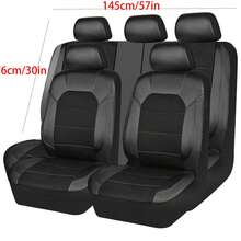 Black PVC Leather Universal Car Seat Cover High Back Full Set For 5 Seats Front Rear Cover Breatherable Zipper Design Fit Solid 40/60, 60/40, 50/50 Split Bench For Most Cars Trucks SUVs - 黑色 - 查看 10