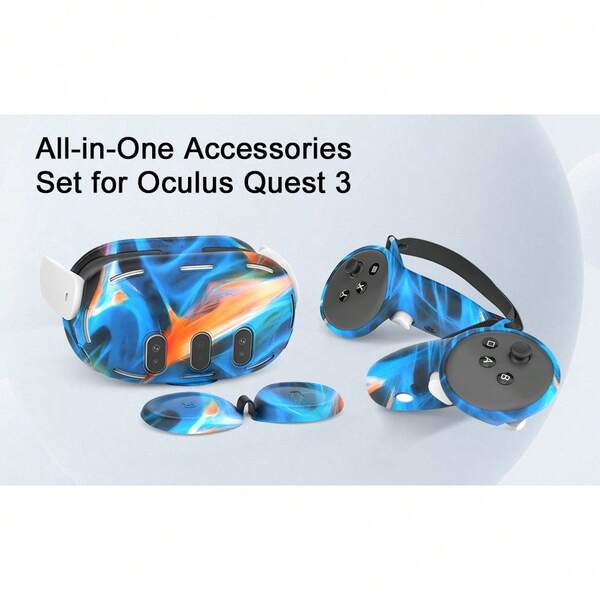 Juego de cubiertas de silicona compatible con Meta/Oculus Quest 3, diseño mejorado de protección completa para Quest 3, 5 en 1 accesorios de VR Cubierta protectora, regalo ideal para cumpleaños y Navidad (no incluye auricular y controlador de VR) (Fluorescente)