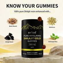 Shilajit Gold Gummies Puro del Himalaya BIYODE - 3000mg con Ashwagandha & Herbales Potentes, 60 Gomitas Orgánicas 100% Naturales, Apto para Hombres y Mujeres, Boost Energía y Resistencia Muscular - Otros - Ver 6