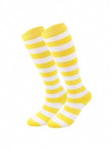 1 Pair Women's Striped Knee-High Socks, Striped Socks For Cosplay, European And American Sports & Casual Style, Calf Socks - Multicolor - View 24