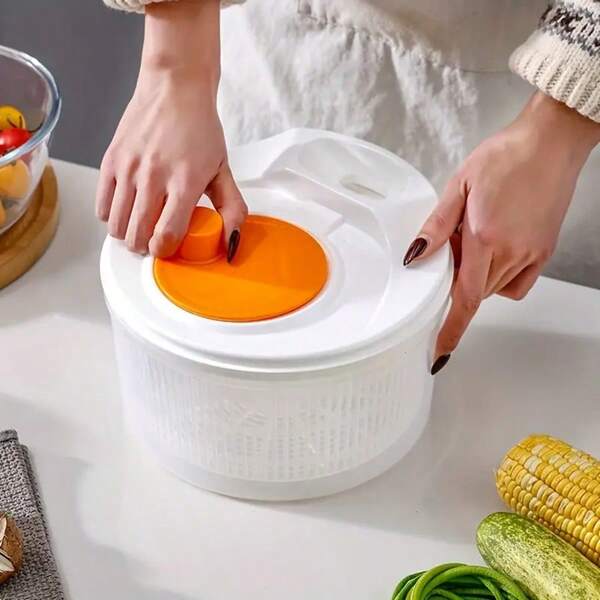 Exprimidor y colador manual para ensaladas - Herramienta de cocina manual para frutas, verduras de hoja, hierbas - Plástico resistente, sin electricidad requerida, naranja y verde lima