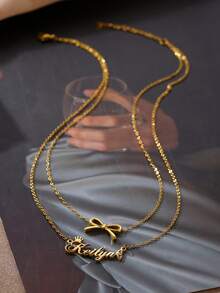 Collier en acier inoxydable personnalisé à double couche avec nœud papillon minimaliste et mignon. Nouveau collier bohème créatif avec nœud papillon. Parfait pour l'anniversaire, le mariage, l'anniversaire, la remise des diplômes, la fête des mères, la Saint-Valentin, le port quotidien. Collier de mode personnalisé avec texte pour l'anniversaire, la remise des diplômes, la fête